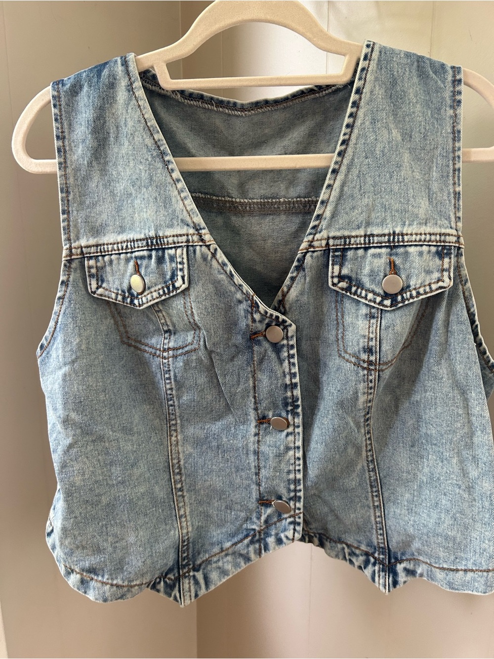 SHEIN Light Blue Denim Button-Up Vest